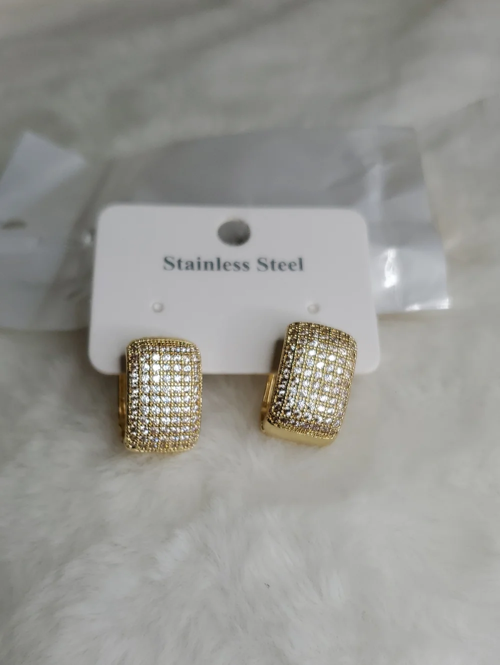 Fashion Jewelry Gold-Tone Pavé Rectangle Clip Hoop Earrings